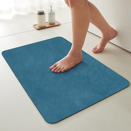 Bathroom Mat Quick Dry, Bathroom Rugs Non Slip Washable Thin Absorbent Bath Mat Fits Under Door Bathroom Floor Mat Perfect for Bath, Shower, or Sink 24"x48" Denim Blue