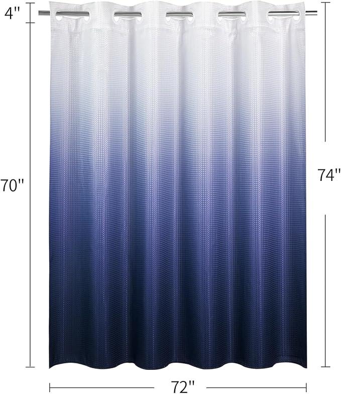 MitoVilla No Hooks Required Navy Blue Shower Curtain with Snap-in Liner, Modern Blue Ombre Waffle Weave Heavy Duty Fabric Shower Curtain for Luxury Neutral Hotel Spa Bathroom Decor, 72 x 74