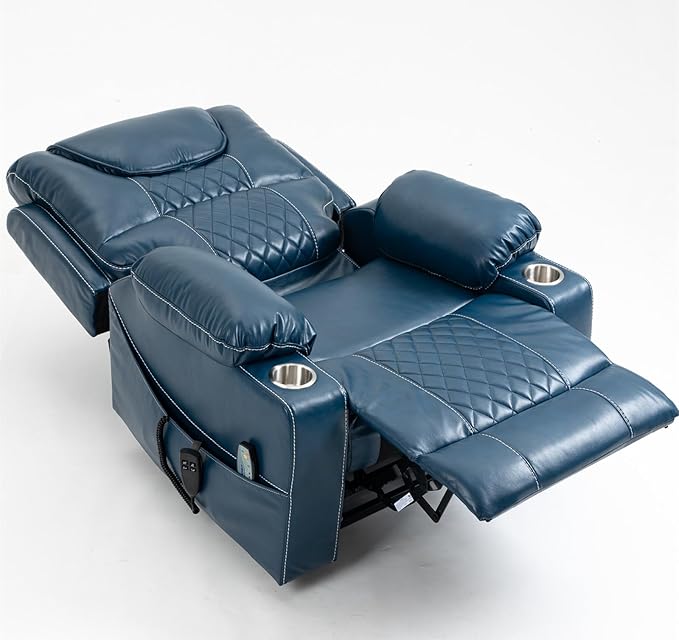 Heavy Duty Power Lift Chairs Recliners with Heater and Massage for Elderly, Big and Tall Recliners 400lbs Suitable for People Up to 6Ft (Blue Leather)