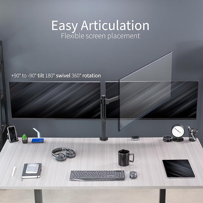 VIVO Dual Ultrawide Monitor Desk Mount, Heavy Duty Fully Adjustable Steel Stand, Holds 2 Computer Screens up to 38 inches and Max 10kg Each, Black, STAND-V038