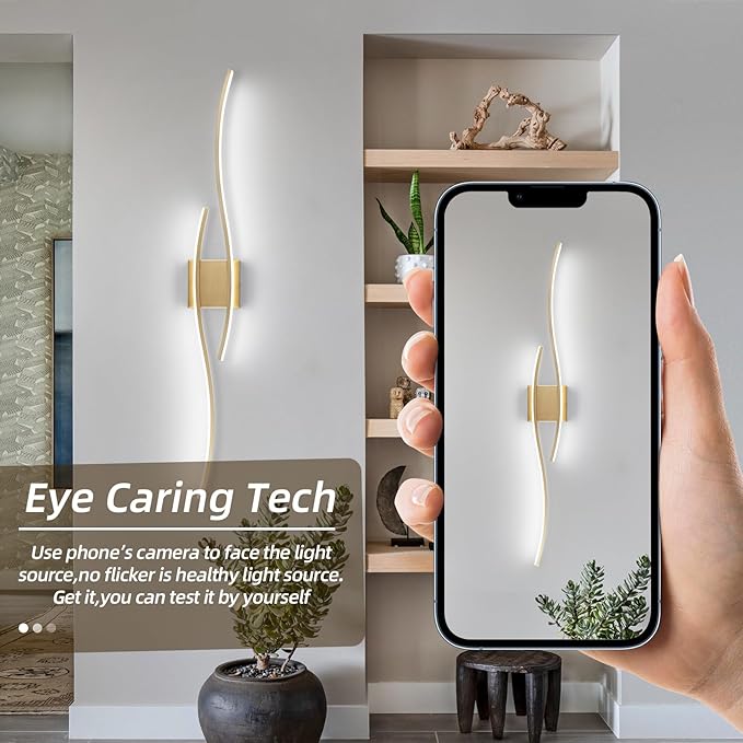 Modern LED Wall Sconce Set of Two with Remote Control, 40" Dimmable Wall Sconces Lighting Set of 2, Gold Wall Light with Timer, LED Wall Lamp Indoor for Bathroom Living Room Bedroom Corridor