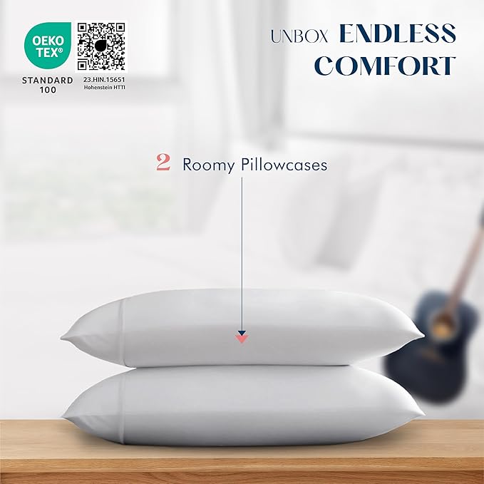 XOOX Linen 100% Cotton King Size Pillow Cases Set of 2-500 Thread Count Pillow Cases King Size Set of 2 (Silver Grey), Luxuriously Soft Hotel Quality Sateen Weave Pillowcases, Crisp & Cool