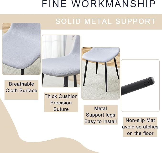 Dining Table Chairs Set for 4, Modern Rectangular Dining Room Table Set Upholstered Dining Chairs 55" Dinner Table Set for Kitchen (Grey Table & Grey2 Chairs, 55 inch Table + 4 Chairs)