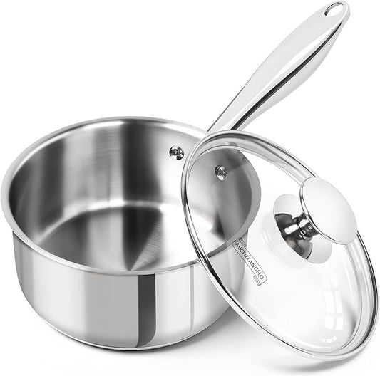 MICHELANGELO 1.5 Quart Saucepan with Lid, Triply Thick Bottom Sauce Pan Stainless Steel Saucepan 1.5 QT, Nonstick Sauce Pot, Induction Compatible