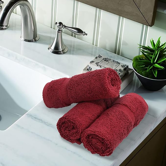 Luxury Hotel & Spa Quality, 100% Turkish Cotton 700 GSM Cloth, Towel, for Body wash, Makeup & Facial Cleaning, Baby, face, Dobby Border Soft washcloths Towel Set 13" X 13", Cranberry, Set of 12