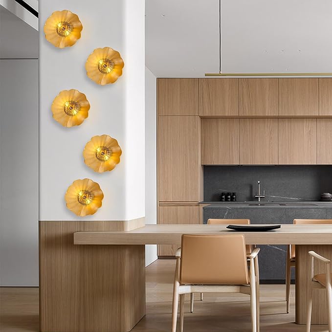 Hand Blown Glass Plate Wall Decor, Modern Unique Glass Wall Art, Lotus Leaf Plate Shape Wall Sconce with Transparent and Easy to Clean for Staircase, Living Room, Kitchen, Hallway (Yellow-1)