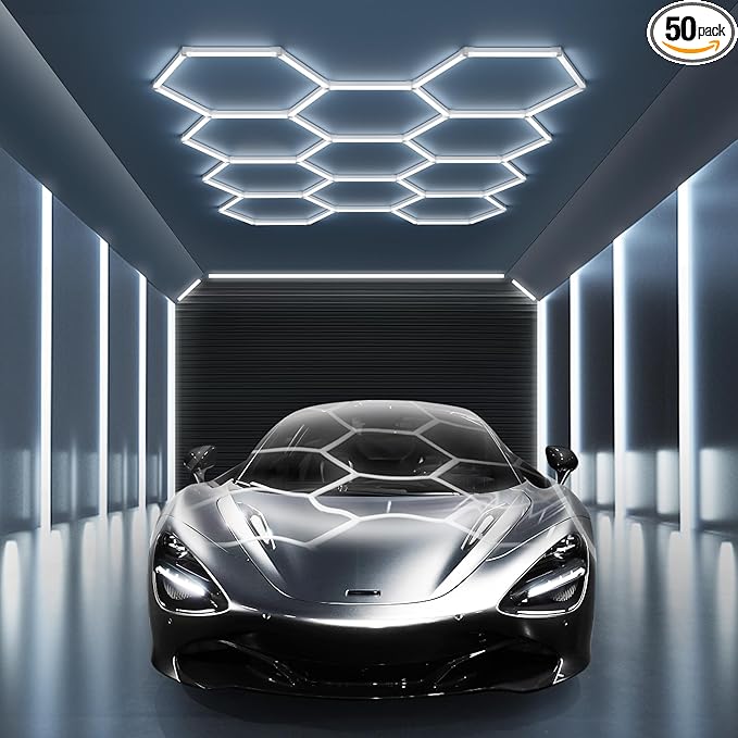 MODERN 11 Hexagon LED Garage Light, Ultra-Bright 6500K Natural White, 11 Grids for Garage, Mall, Shop, and Auto Detailing.