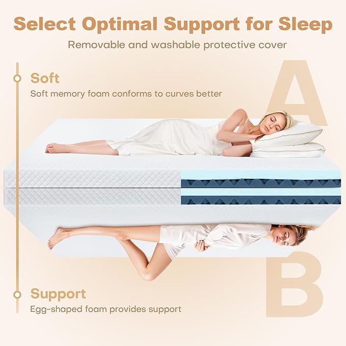 3 Inch Memory Foam Mattress Topper Queen Size, 2 Inch Cooling Egg Crate Gel Memory Foam Plus 1 Inch High Density Gel Bed Topper