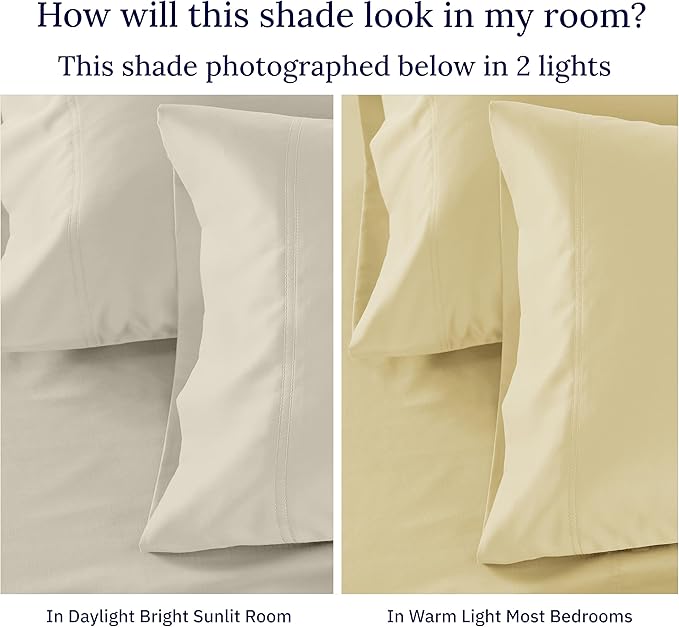 California Design Den Certified 100% Egyptian Cotton Percale Sheets King Size Set - Deep Pocket Bed Sheets Egyptian Cotton Set, Cool, Crisp & Durable Luxury Bedding Set - Beige