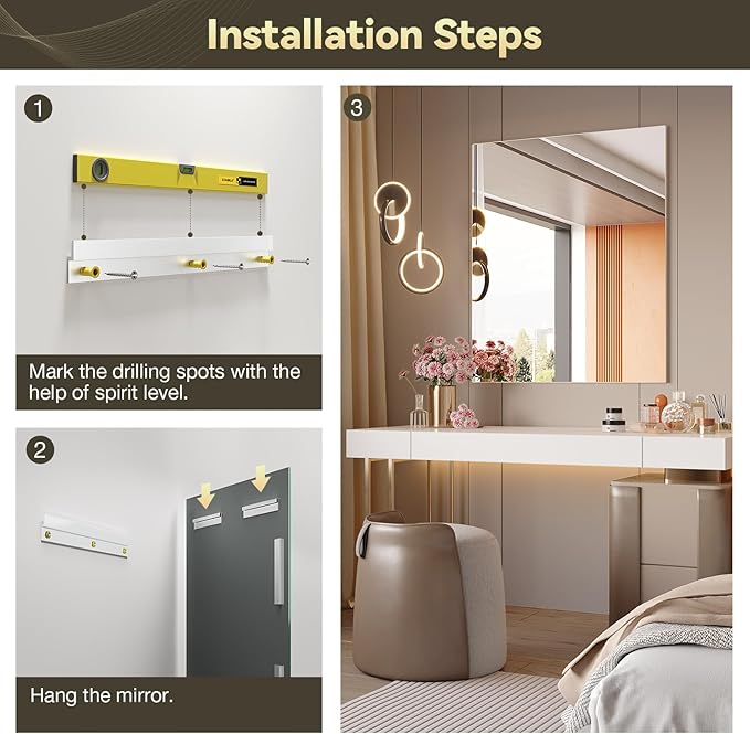 Brightify Frameless Mirror, 28x32 Inch Bathroom Mirrors for Over Sink, Large Tempered Glass Square Wall Mirror, Frameless Vanity Mirror for Gym, Yoga, Living Room, Bedroom, Entryway