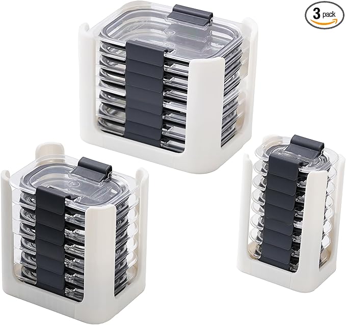 Food Container Lid Organizer for Rubbermaid Brilliances nap-on lids,Food Container Lid Organizer for Kitchen Cabinet (3-Piece) - Holds 24 Lids for 4.7 & 3.2 Cup,1.3 Cup ,0.5 Cup Containers (White)