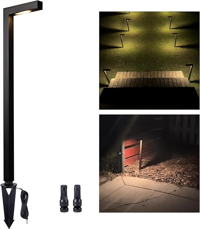 Landscape Path Lights Brass, 12V Low Voltage Pathway Lights Wired, Outdoor Garden Lights LED Waterproof, L Shape Black for Yard Walkway Driveway Without G4 Bulb