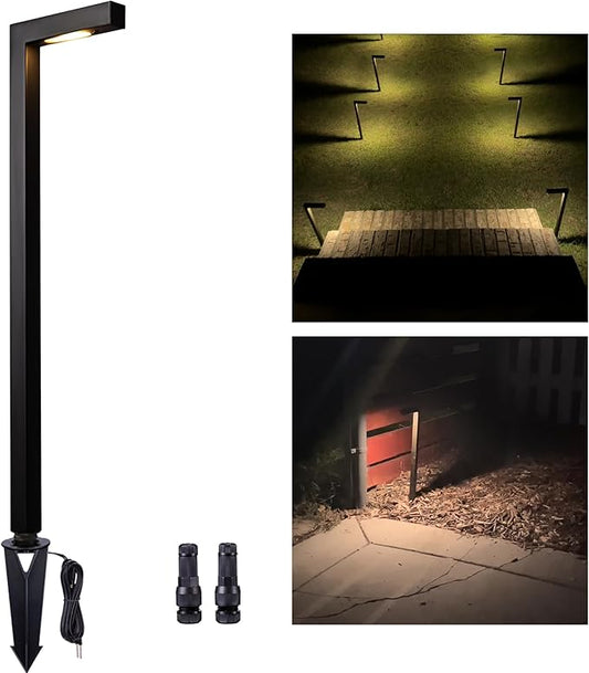 Landscape Path Lights Brass, 12V Low Voltage Pathway Lights Wired, Outdoor Garden Lights LED Waterproof, L Shape Black for Yard Walkway Driveway Without G4 Bulb