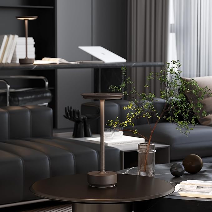 Rechargeable Table Lamps Cordless, Portable 5000mAh Outdoor Table Light, 3 Color Stepless Dimming LED Table Lamp with Memory Function, for Home/Dinner/Patio/Restaurant.(Brown)