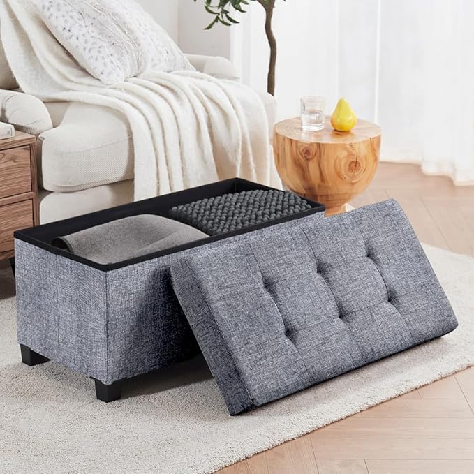 Ornavo Home 30 Inch Storage Ottoman, Large Storage Bench, Ottoman with Storage with Legs, Foot Rest Stool, Bedroom Bench - Gray
