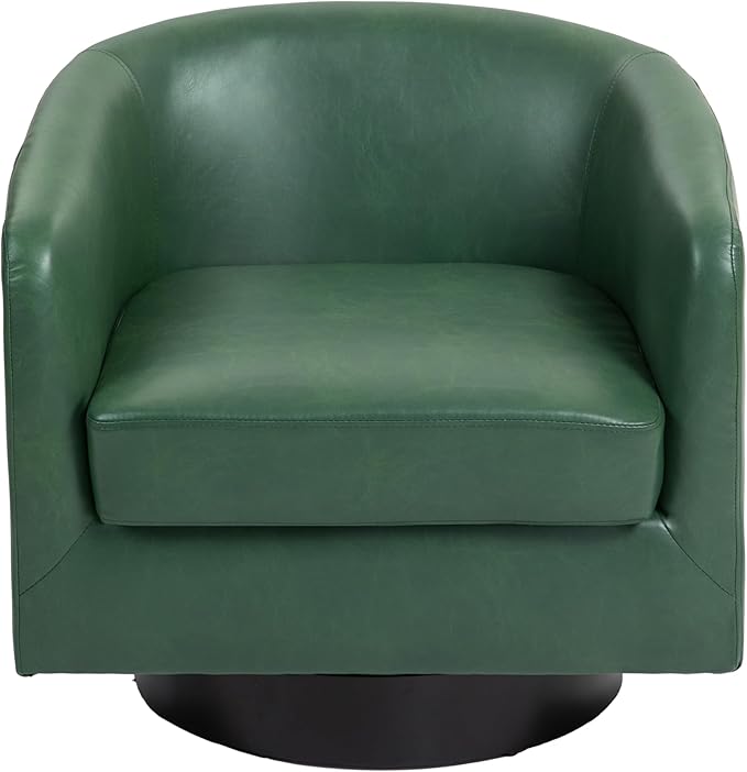 UIXE 360° Swivel Barrel Accent Chair Armchair, PU Leather Round Club Arm Chair for Lving Room, Modern Upholstered Small Bedroom Single Sofa Seat - Green, Set of 4