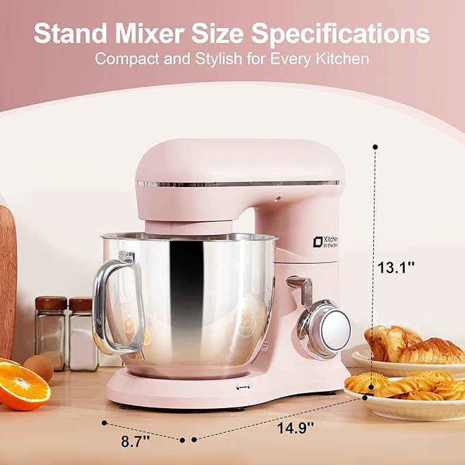 Kitchen in the box 7QT 900W 10-Speed Stand Mixer, Tilt-Head Kitchen Electric Mixer with Dough Hook, Whisk & Flat Beater(Rose pink)