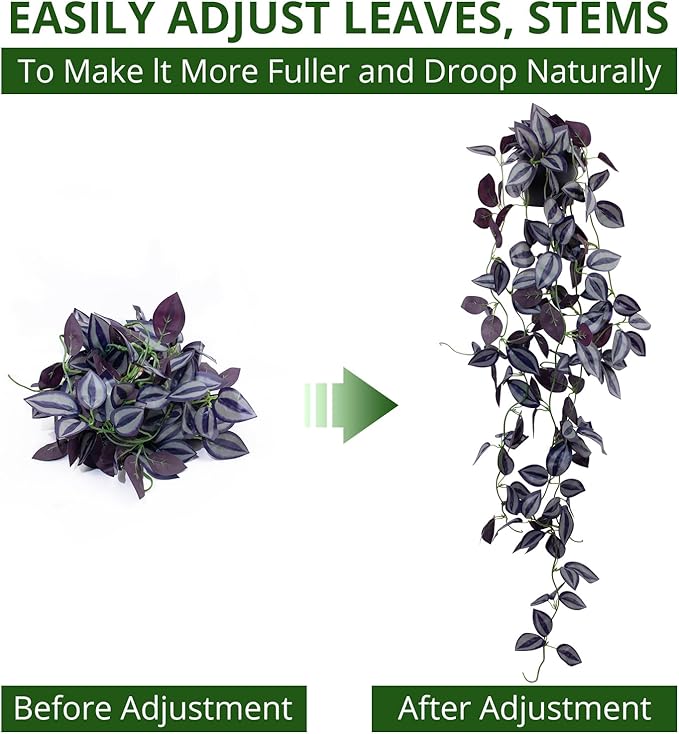 LOYWREE 3Pack Small Fake Hanging Purple Plant Artificial Potted Plants Indoor 39-in Long Faux Dark Black Vine Plant for Shelf Home Office and Outdoor Garden Decor (Black Pot)