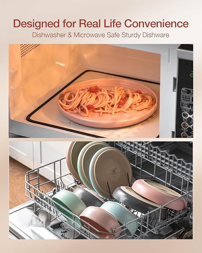 Famiware Milkyway Plates and Bowls Sets, 12 Pieces Dinnerware Sets, Reactive Glaze Dish Set, Stoneware Dishes Set for 4, Matte Multi-color