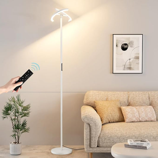 LED Floor Lamp - 70" Tall Modern Standing Lamp with 2 Rotatable Lights, Remote & Touch Control, 24W Bright Stepless Dimmable, Ideal for Living Room Bedroom Office(White)