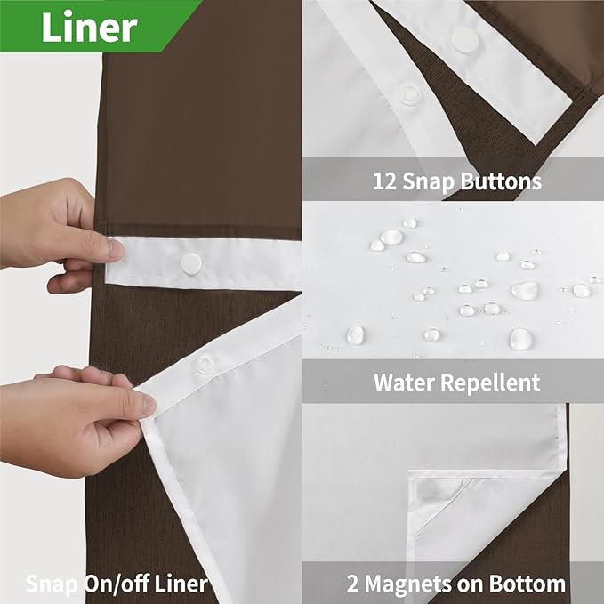 No Hooks Needed Linen Textured Shower Curtain with Snap-in Fabric Liner Set,Hotel Luxury Decor Shower Curtains for Bathroom with Mesh Top Window,Waterproof & Washable,71Wx74H,Brown