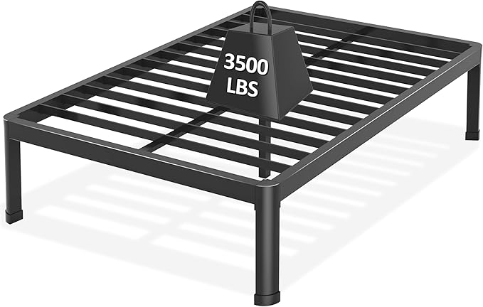 Full Bed Frame with Round Corner Edge Legs, 14 Inch Heavy Duty Support 3500 lbs Metal Platform Bed Frame Full Size, No Box Spring Needed/Noise Free/Non-Slip/Steel Slat Support