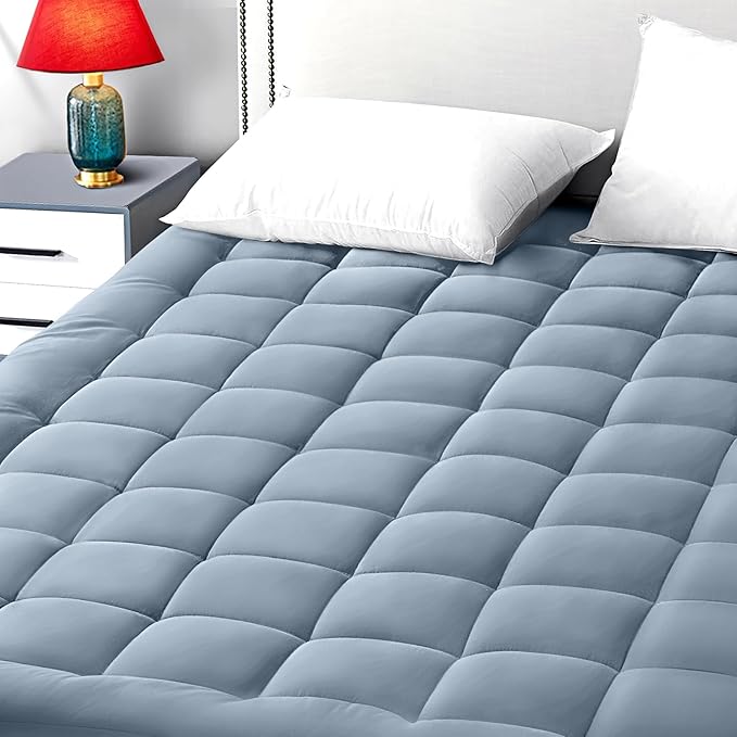 EASELAND California King Mattress Pad Pillow Top Mattress Cover Quilted Fitted Mattress Protector Long 8-21" Deep Pocket Cooling Mattress Topper (72x84 Inches, Dusty Blue)