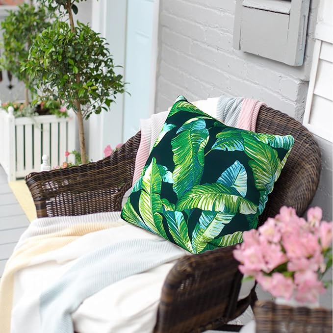 Outdoor Pillows for Patio Furniture 18x18 inch, Square Outdoor Throw Pillows with Inserts, Decorative Toss Pillows for Garden Couch Home Sofa Office Chair, Pack of 2, Hanalei Lagoon