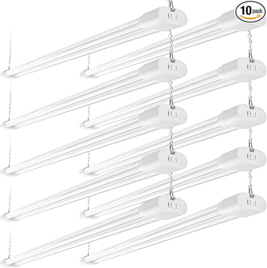 Ensenior 10 Pack Linkable Led Shop Light 4ft for Garage, 4400 High Lumens, 36W Equivalent 280W, 5000K Daylight, 48 Inch Utility shop led lights, Surface or Hanging Mount Fixtures, White, ETL Certified