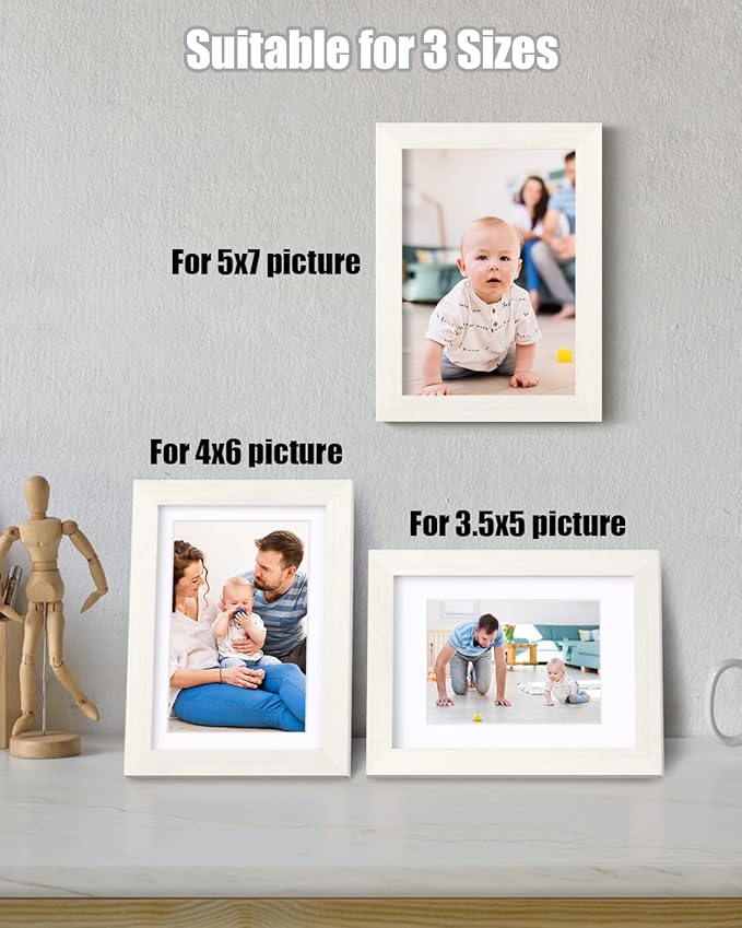 Egofine 5x7 Picture Frame Made of Solid Wood with Plexiglass, Display Pictures 3.5x5/4x6 with Mat or 5x7 Without Mat for Tabletop and Wall Mounting, Beige