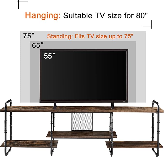 VECELO TV Stands up to 75 Inch,Entertainment Center/Media Console Table with Adjustable Storage Shelves for Living Room/Bedroom