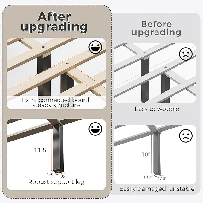 Casaottima Queen Bed Frame Upholstered Platform Bed with Wingback Headboard, Wooden Slats Support, Noise-Free Mattress Foundation, No Box Spring Needed, Easy Assembly, Vertical Stripe Cream White