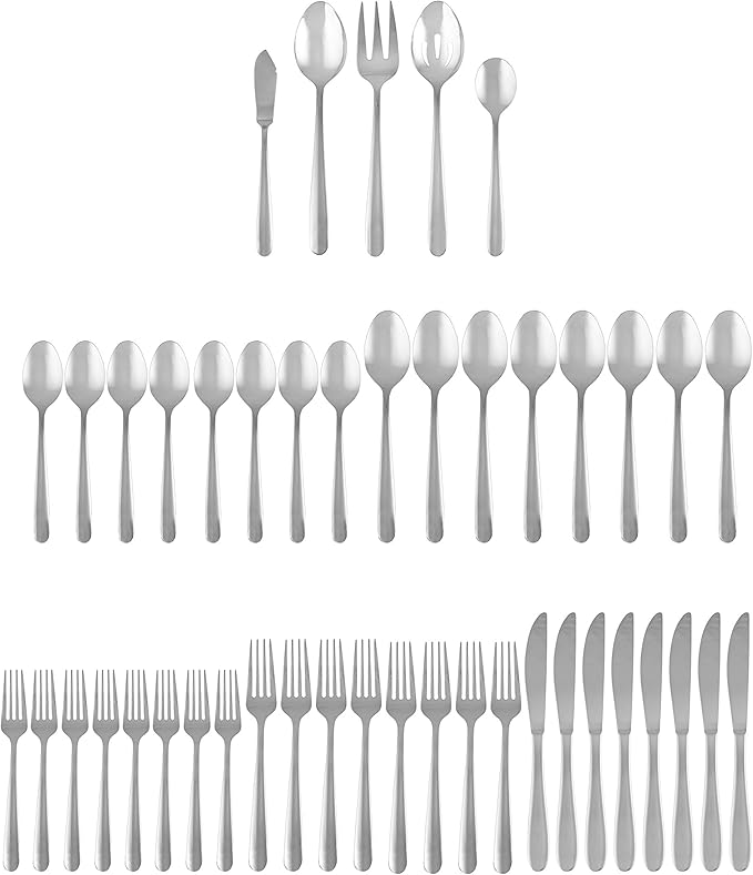 Cambridge Silversmiths Jude Mirror 45 Piece Flatware Set, Service for Eight, silver