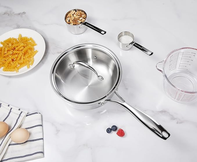 KEAWELL K3 Premium 2-Quart Tri-Ply Stainless Steel Saucepan with Lid, Induction & Oven Safe up to 600°F, Even Heating, Professional Cookware for All Stovetops (2-Qt)