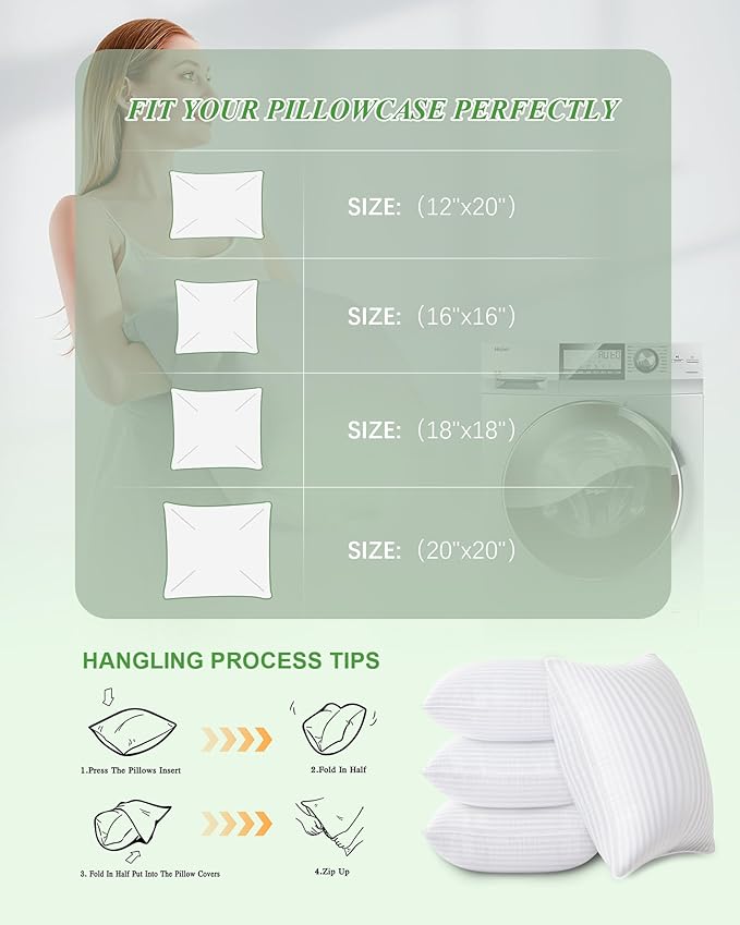 Pillow Insert Set of 4, Soft Virgin Microfiber Square Throw Pillow Inserts for Living Room, Couch Bed Pillows, Down Alternative Filled, 16x16 Inch(40x40cm White