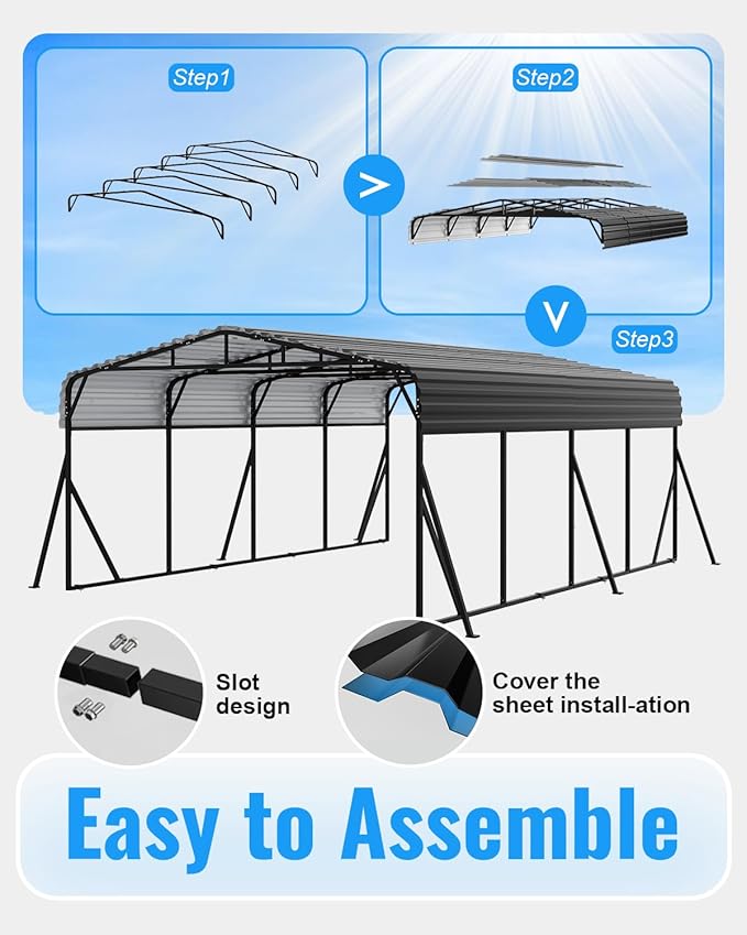 2 Car Carports 20X20 Heavy Duty, Metal Carport with Reinforced Frame & Side Support Poles for All-Weather, Large Outdoor Car Port Suitable for Parking Pickup, Boat, Car, and Tractor