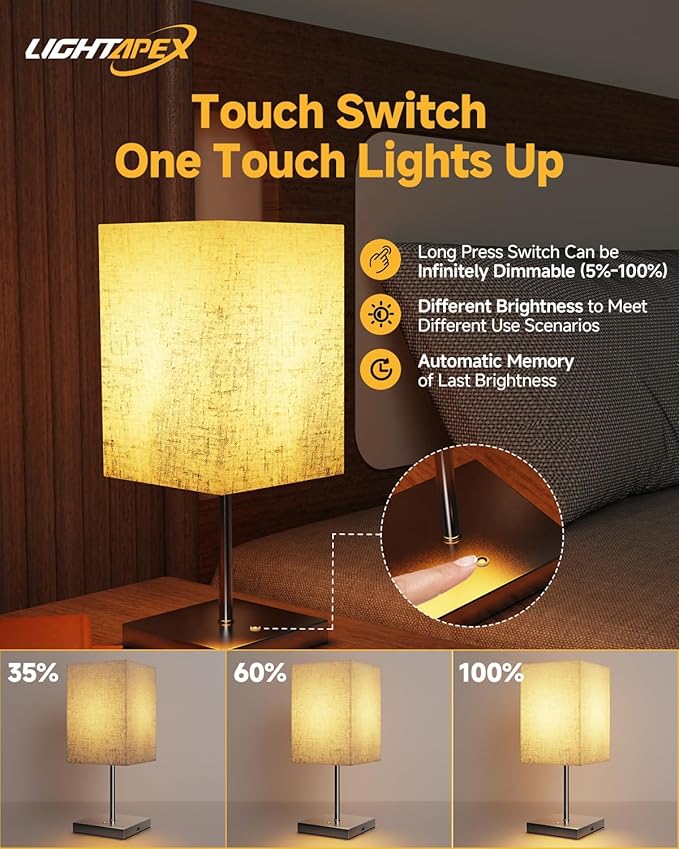 Lightapex Vintage Small Cordless Table Lamps with Stepless Dimming, Portable Rechargeable Bedside Lamps with Touch-Control for Bedroom, Living Room, and Reading, Cube(Black)
