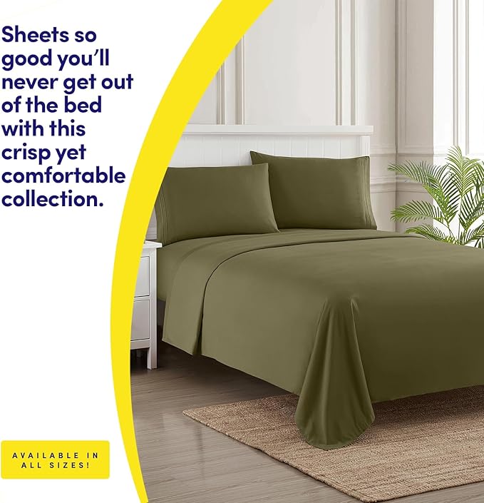1500 Supreme Collection Queen Sheet Sets Olive Green - Luxury Hotel Bed Sheets and Pillowcase Set for Queen Mattress - Extra Soft, Elastic Corner Straps, Deep Pocket Sheets, Queen Olive Green