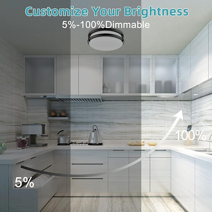 Bilrect Flush Mount Ceiling Light, 10 inch Ceiling Light Fixture Dimmable,18W [160W Equiv] 1600lm, 3000K/4000K/5000K Bedroom Ceiling Lights for Kitchen, Hallway, Bathroom, Offices