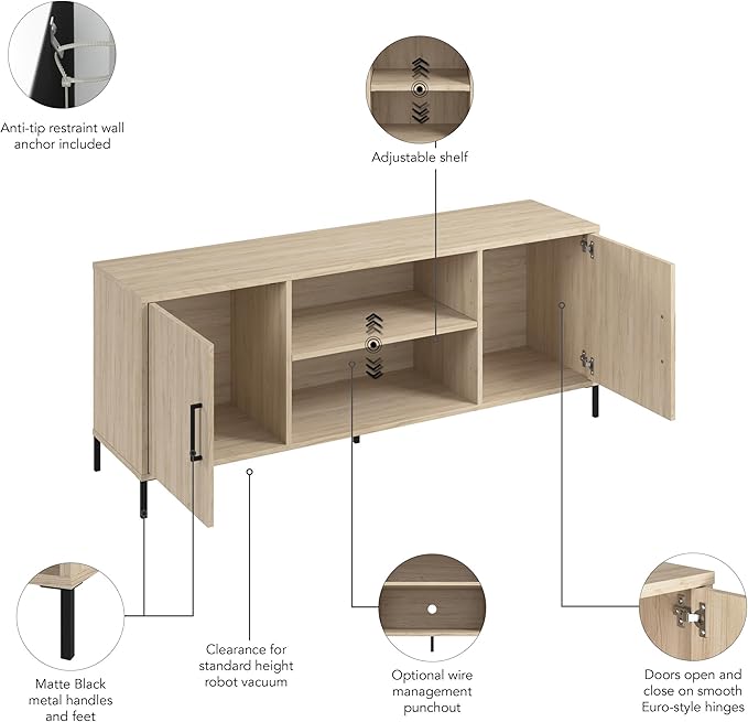 Bush Furniture Essence 58W TV Stand | Large Media Console Cabinet with Storage and Shelves for Living Room, Bedroom, Home or Entryway