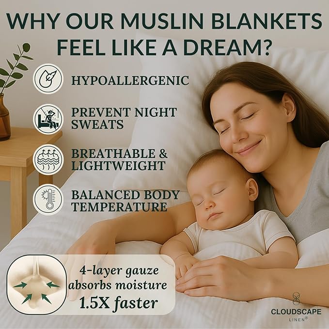 Soft 4 Layer Muslin Cotton Blankets Queen Size for Bed, 100% Cotton Blanket for All Season, Pre-Washed Gauze, Best Summer Blanket, 92x92, White