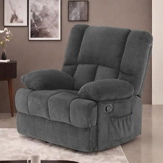 Oversized Rocker Recliner Chair, Wide Rocker Chair with Adjustable Backrest Footrest, Oversized Recliner for Adults, Cashmere Reclining Sofa for Living Room, Grey