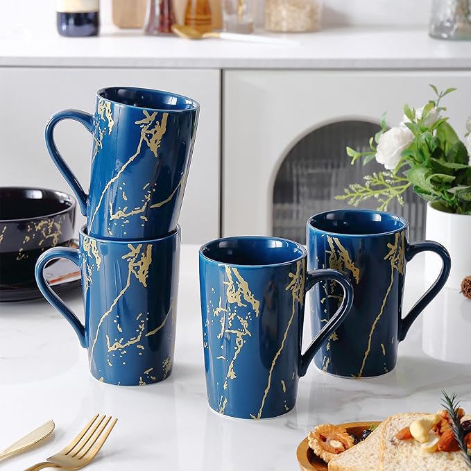 Porcelain Coffee Mugs, 12 Ounce, Set of 6, Blue | Hot Tea | Cappuccino | Mocha | Cocoa | Cups for Latte