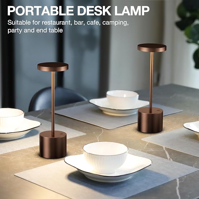 Kakanuo Brown Cordless Lamp Set, Rechargeable Lamp, 3 Color Temperature, LED Outdoor Wireless Lamps, Battery Operated Lamps, Stepless Dimmable, Touch Control
