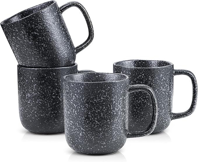 Stone Lain Stoneware Dish Set, 4 Mugs, Tom - Black and White