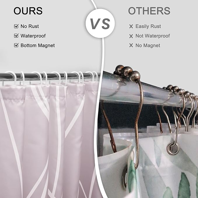 Punkray Burgundy Striped Polyester Shower Curtain for Bathroom with Hooks, Shower Curtains for Bathroom, Waterproof Bath Accessories Hotel Style - Machine Washable 72 x 72