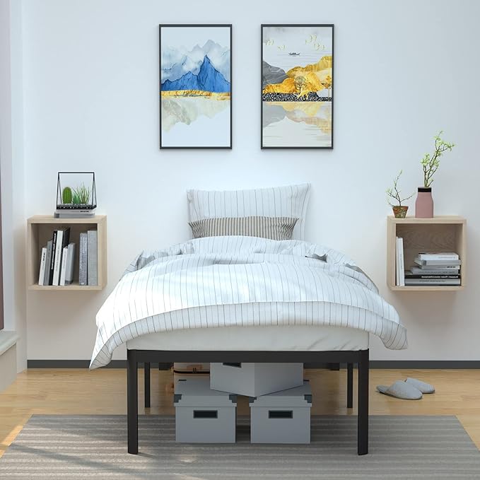 Amazon Basics Sturdy Heavy-Duty Non-Slip Platform Bed Frame Twin Size Storage, Steel Slat Support, Noise Free, Easy Assembly, 18 Inch Black