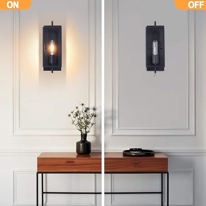 Industrial Wall Sconces Set of 2, Vintage Light Fixture, E26 Base, Matte Black Metal Wall Mount Lamp, Modern Indoor Lighting Hardwired