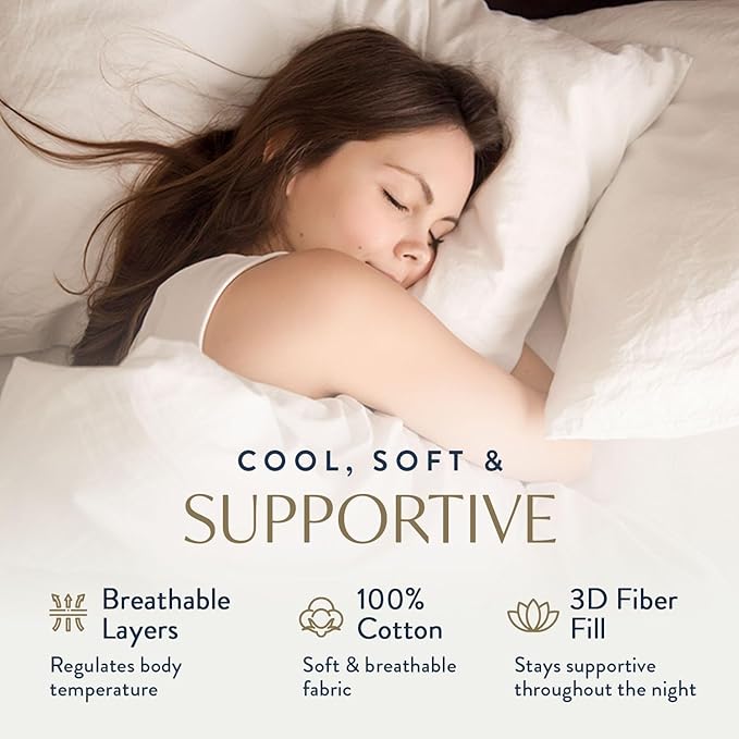 Digital Decor 100% Cotton Hotel Pillows, U.S. Made Hypoallergenic Pillows with Down Alternative Fiber Fill for Side & Back Sleepers, Set of 2, Three Comfort Levels, (Soft, Medium, Firm) Soft