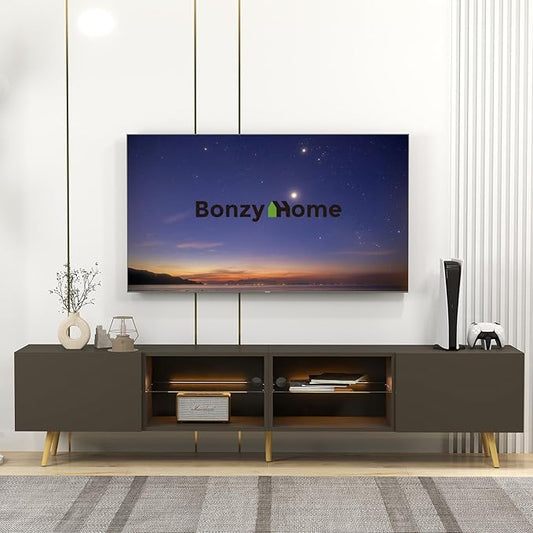 Bonzy Home 86" TV Stand, Modern Entertainment Center for 75" TV, Television Console Table with Storage Cabinets for Living Room, Grey